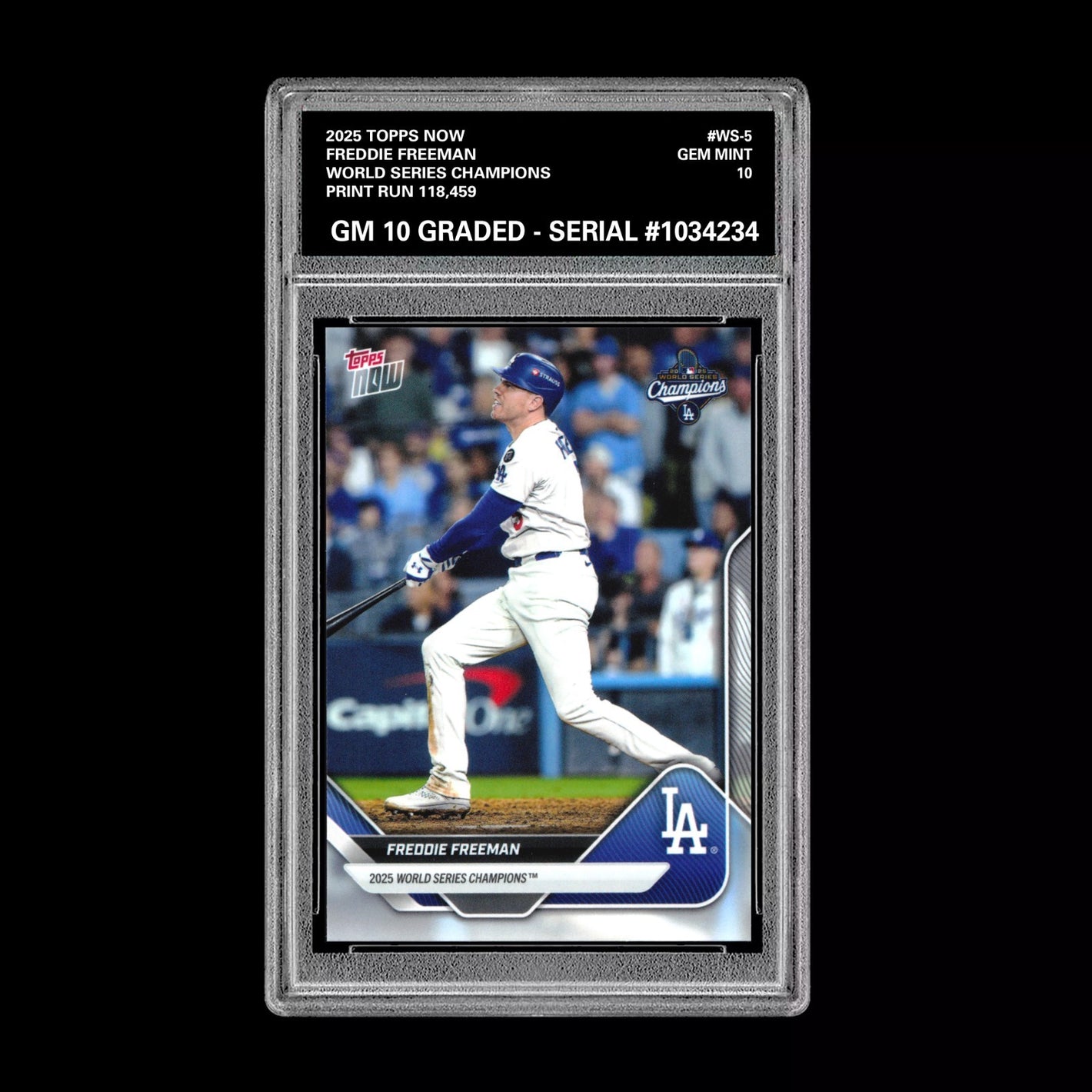 Graded 10 FREDDIE FREEMAN #WS-5 2025 Topps Now World Series Champions Dodgers Baseball