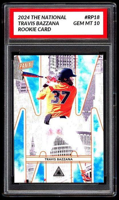 GRADED 10 TRAVIS BAZZANA #RP18 2024 Panini National NSCC RC Rookie Guardians Baseball