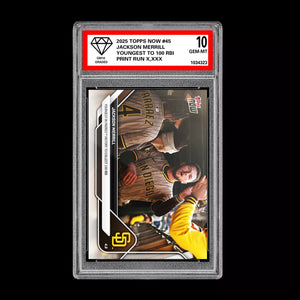 Graded 10 Jackson Merrill 2025 MLB Topps NOW Card 45 - RBI RECORD  Baseball