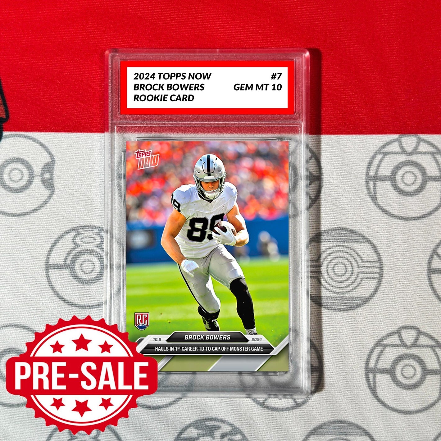 Graded 10 Brock Bowers RC ROOKIE 2024 TOPPS NOW Football Card 7 RAIDERS Baseball,Football