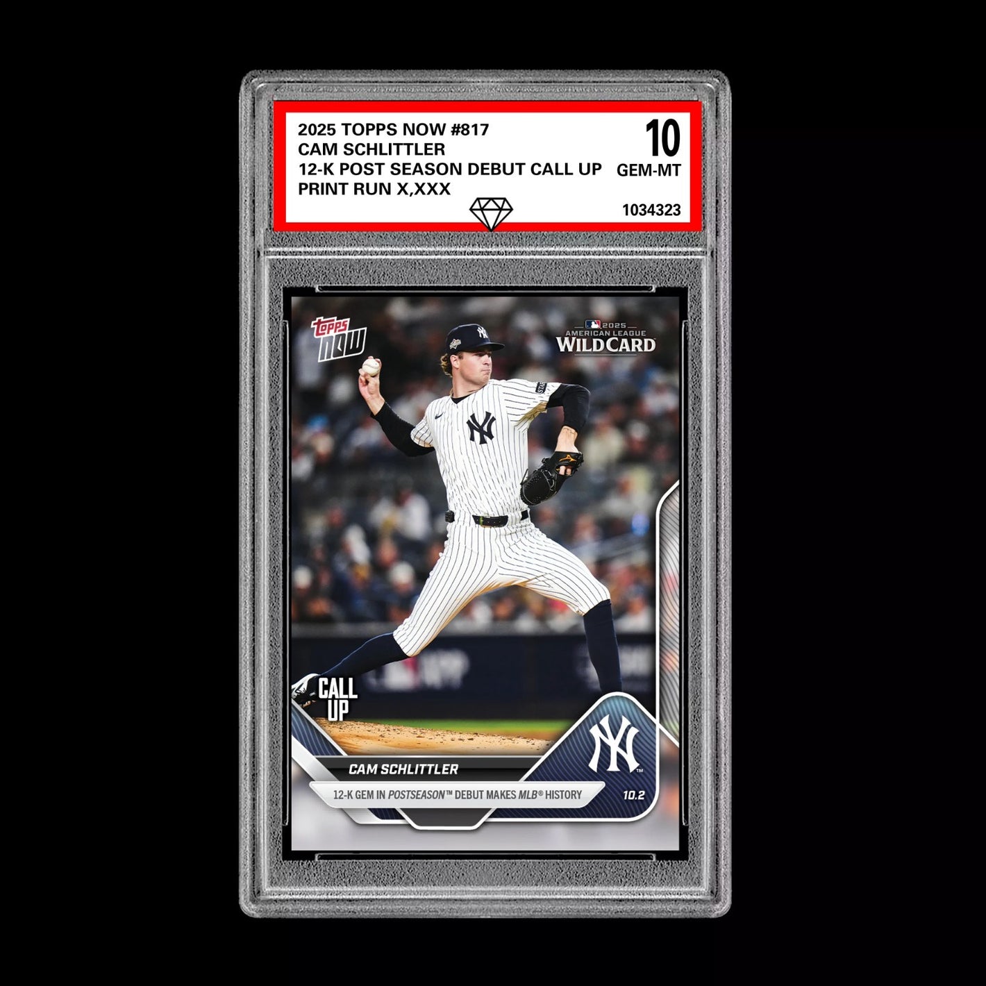 Graded 10 Cam Schlittler #817 2025 MLB Topps Now 12-K Post RC Rookie Presale Baseball
