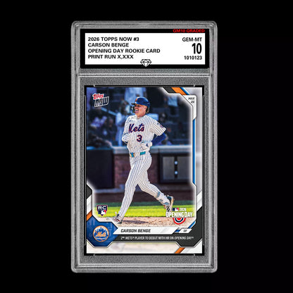 Graded 10 Carson Benge RC Rookie #3 2026 Topps Now Opening Day MLB Debut Presale Baseball