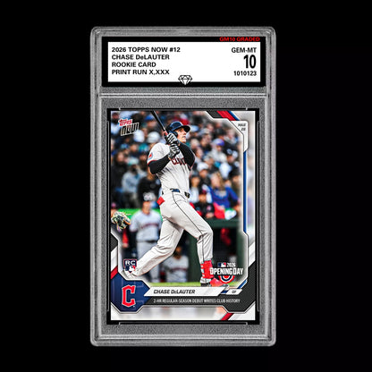 Graded 10 Chase DeLauter RC Rookie #12 2026 Topps Now MLB Opening Day  Baseball