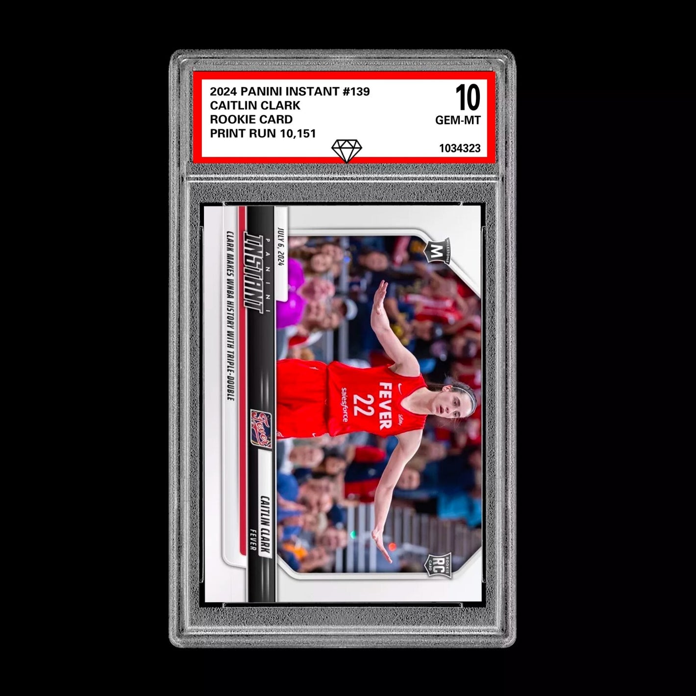GRADED 10 Caitlin Clark #139 RC Rookie Card 2024 Panini Instant Indiana Fever Basketball