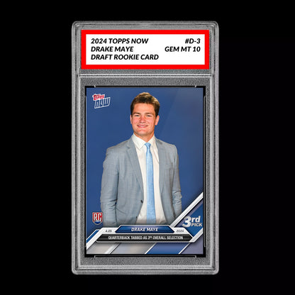 Graded 10 Drake Maye RC Rookie 2024 NFL Draft TOPPS NOW #D-3 3rd Pick Patriots Football