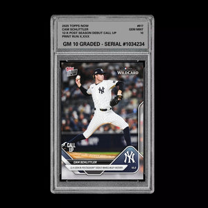 Graded 10 Cam Schlittler #817 2025 MLB Topps Now 12-K Post RC Rookie Card Baseball