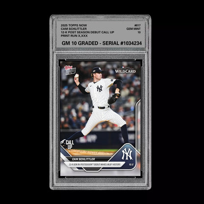 Graded 10 Cam Schlittler #817 2025 MLB Topps Now 12-K Post RC Rookie Card Baseball