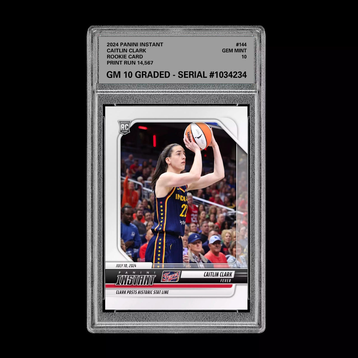 Graded 10 CAITLIN CLARK #144 RC Rookie Card 2024 Panini Instant Indiana Fever Basketball