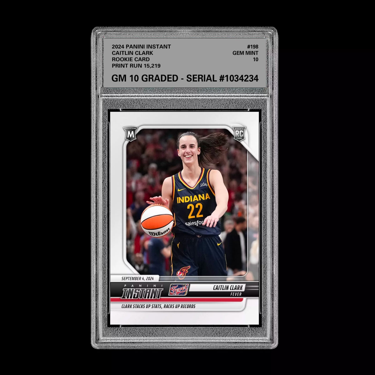 Graded 10 CAITLIN CLARK #198 ROOKIE RC Card 2024 Panini Instant Indiana Fever Basketball