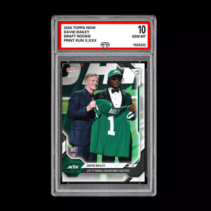 Graded 10 David Bailey  2025-26 TOPPS NOW RC Rookie Card Jets Football
