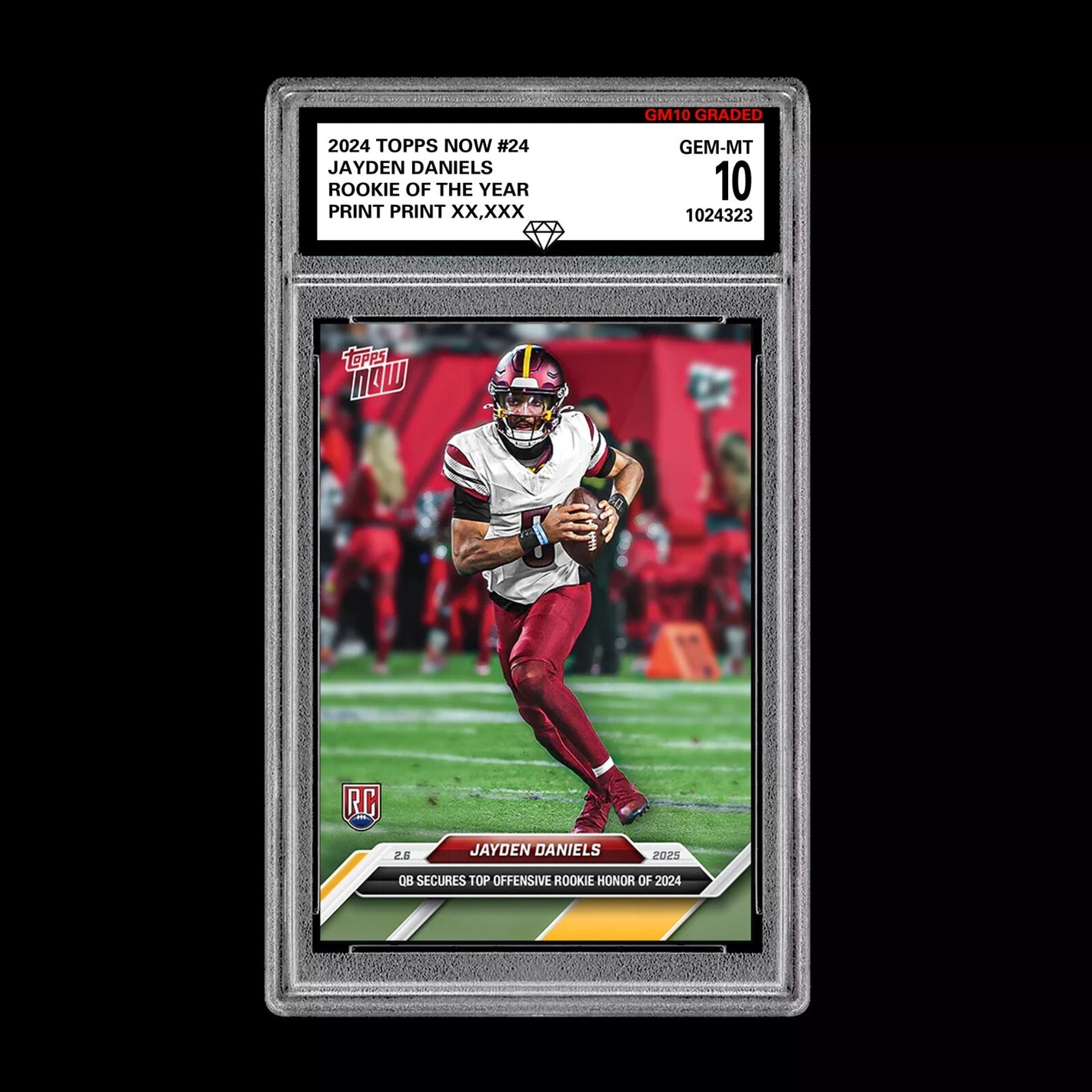 Graded 10 Jayden Daniels #24 ROOKIE OF THE YEAR 2024 Topps NOW RC Commanders Football