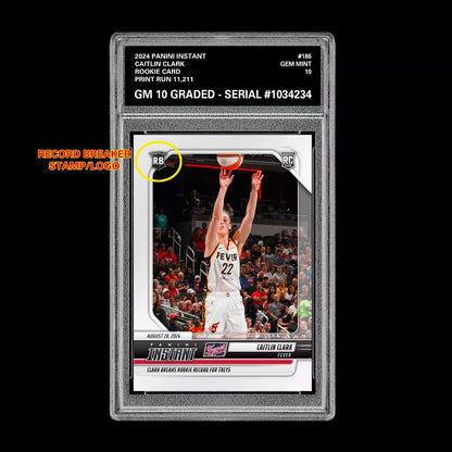 Graded 10 CAITLIN CLARK #186 RC ROOKIE Card 2024 Panini Instant Indiana Fever Basketball