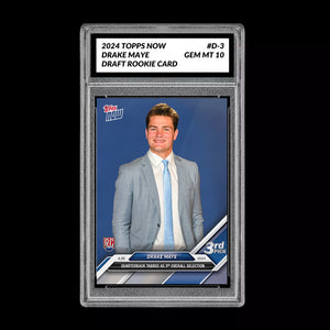 Graded 10 Drake Maye RC Rookie 2024 NFL Draft TOPPS NOW #D-3 3rd Pick Patriots Football