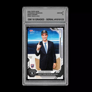 Graded 10 Fernando Mendoza  2025-26 TOPPS NOW RC Rookie Card Raiders Draft Football