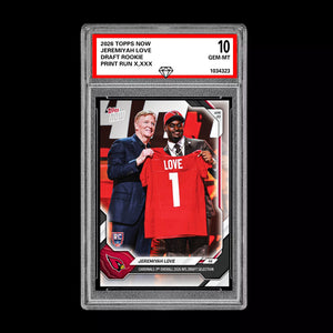 Graded 10 Jeremiyah Love  2025-26 TOPPS NOW RC Rookie Card Cardinals Football