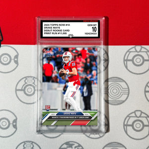 Graded 10 Drake Maye RC Rookie 2024 NFL Draft TOPPS NOW #10 Patriots 1st Start Football