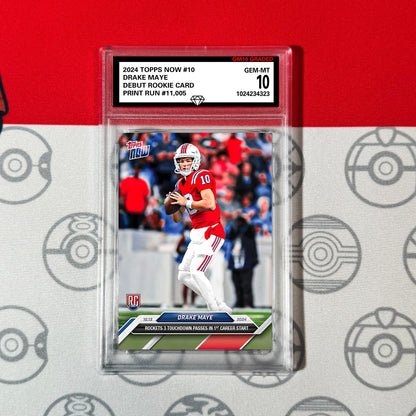 Graded 10 Drake Maye RC Rookie 2024 NFL Draft TOPPS NOW #10 Patriots 1st Start Football
