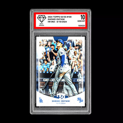 Graded 10 SHOHEI OHTANI HR #50 - 2024 Topps 50/50 Card #100 Dodgers MLB History Baseball
