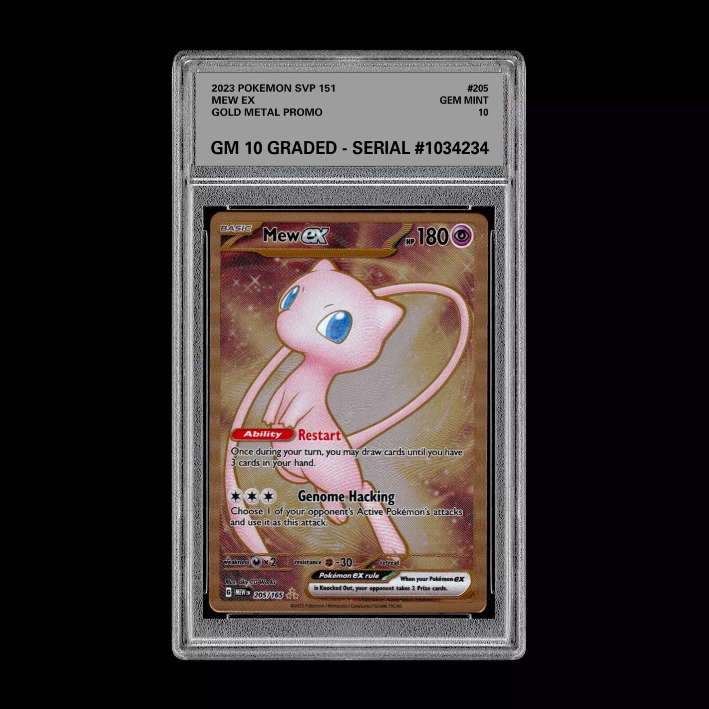 Graded 10 Pokemon 151 Mew EX #205/165 Gold Metal Ultra Premium Collection Promo