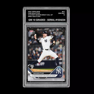 Graded 10 Cam Schlittler #817 2025 MLB Topps Now 12-K Post RC Rookie Card Baseball