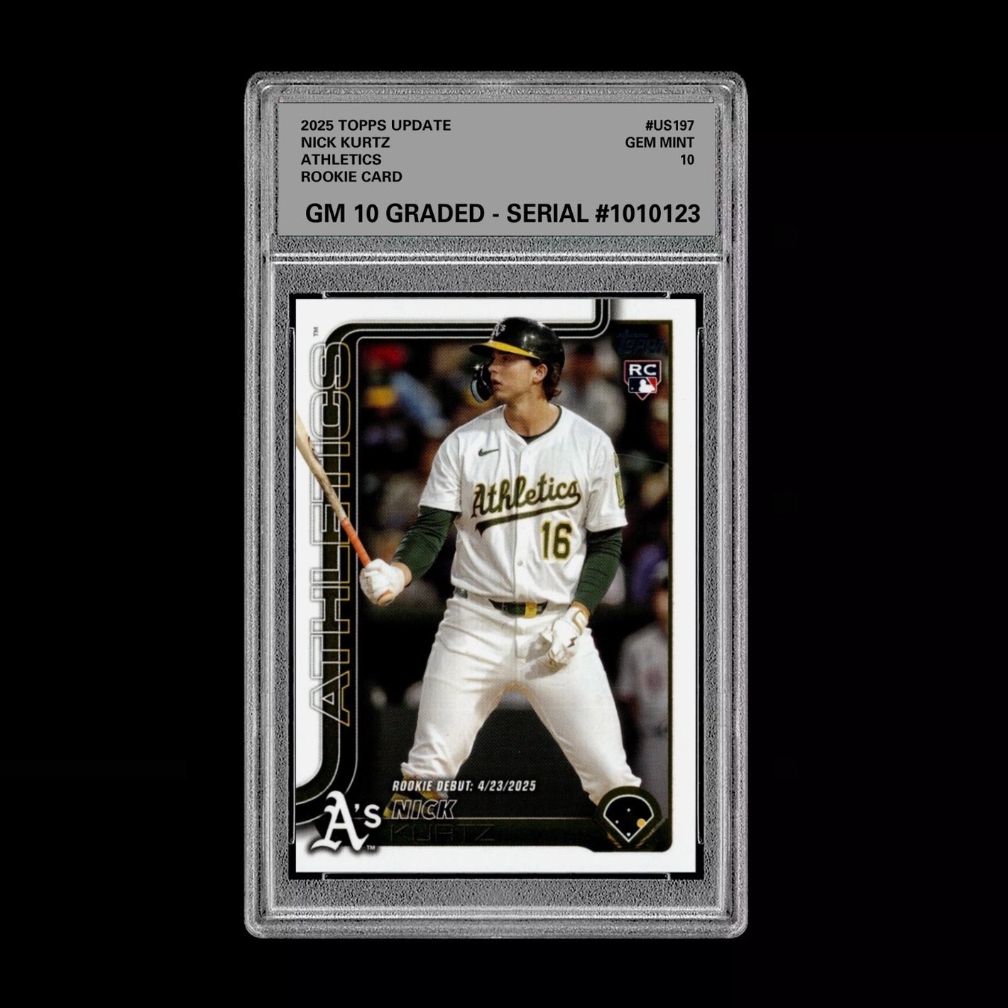 Graded 10 Nick Kurtz #US197 RC Rookie Card 2025 MLB Topps Update Athletics Baseball