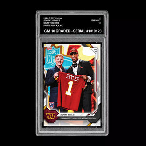Graded 10 Sonny Styles 2026 TOPPS NOW RC Rookie Card Commanders Football
