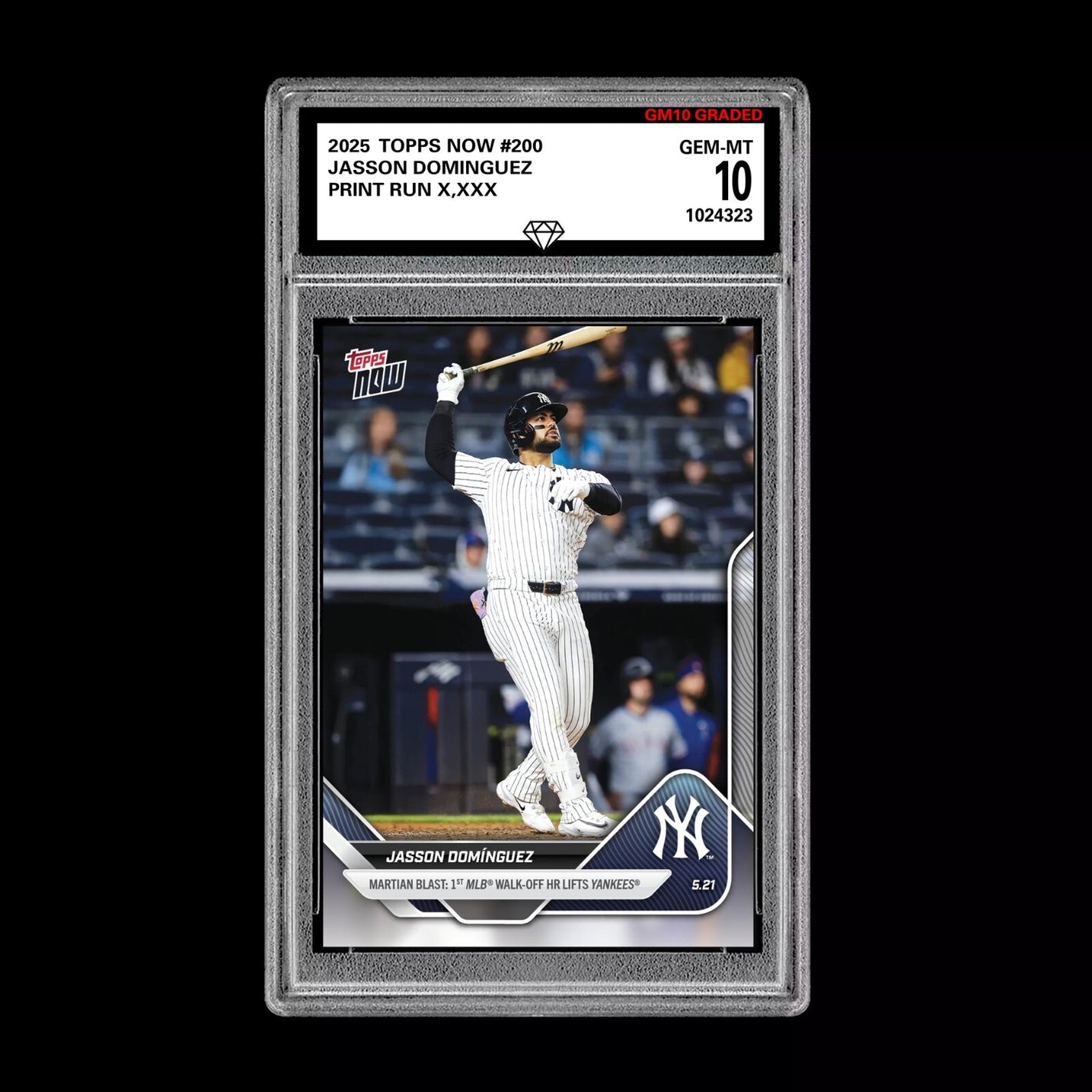 Graded 10 Jasson Dominguez 1st MLB Walk-Off 2025 MLB Topps NOW Card #200  Baseball
