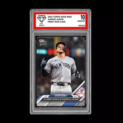 Graded 10 Aaron Judge 2024 Topps Now #409 Tied Yankees 33 HR's Atlanta Braves Baseball