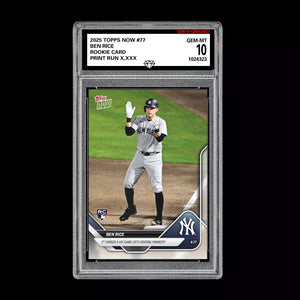 Graded 10 Ben Rice RC Rookie Card 2025 MLB Topps NOW #77 Yankees  Baseball
