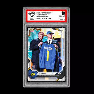 Graded 10 Ty Simpson 2026 TOPPS NOW RC Rookie Card Rams PRESALE Football