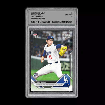Graded 10 Roki Sasaki Rookie RC Tokyo Series 2025 MLB Topps NOW #3  Baseball