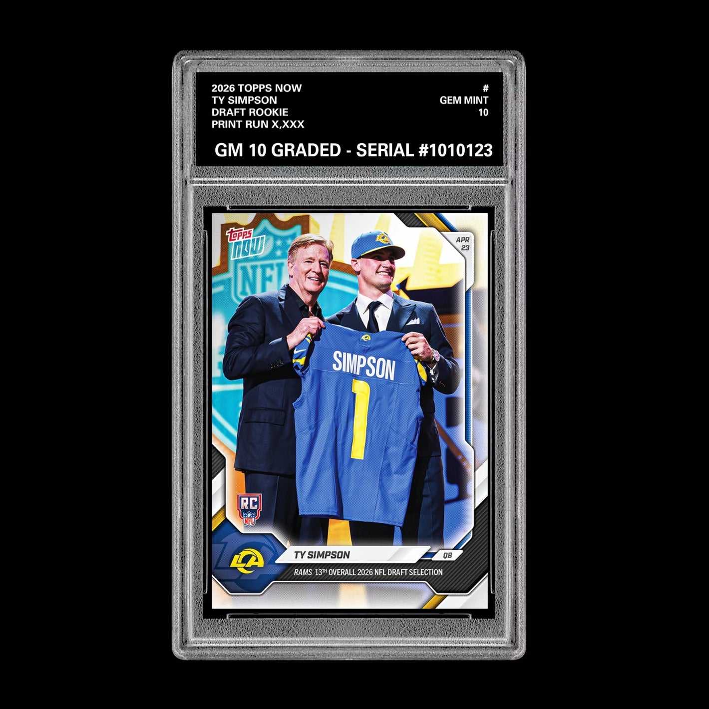 Graded 10 Ty Simpson 2026 TOPPS NOW RC Rookie Card Rams  Football