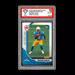 Graded 10 Omarion Hampton - 2025 Panini Instant #23 RC Rookie LA Chargers Football