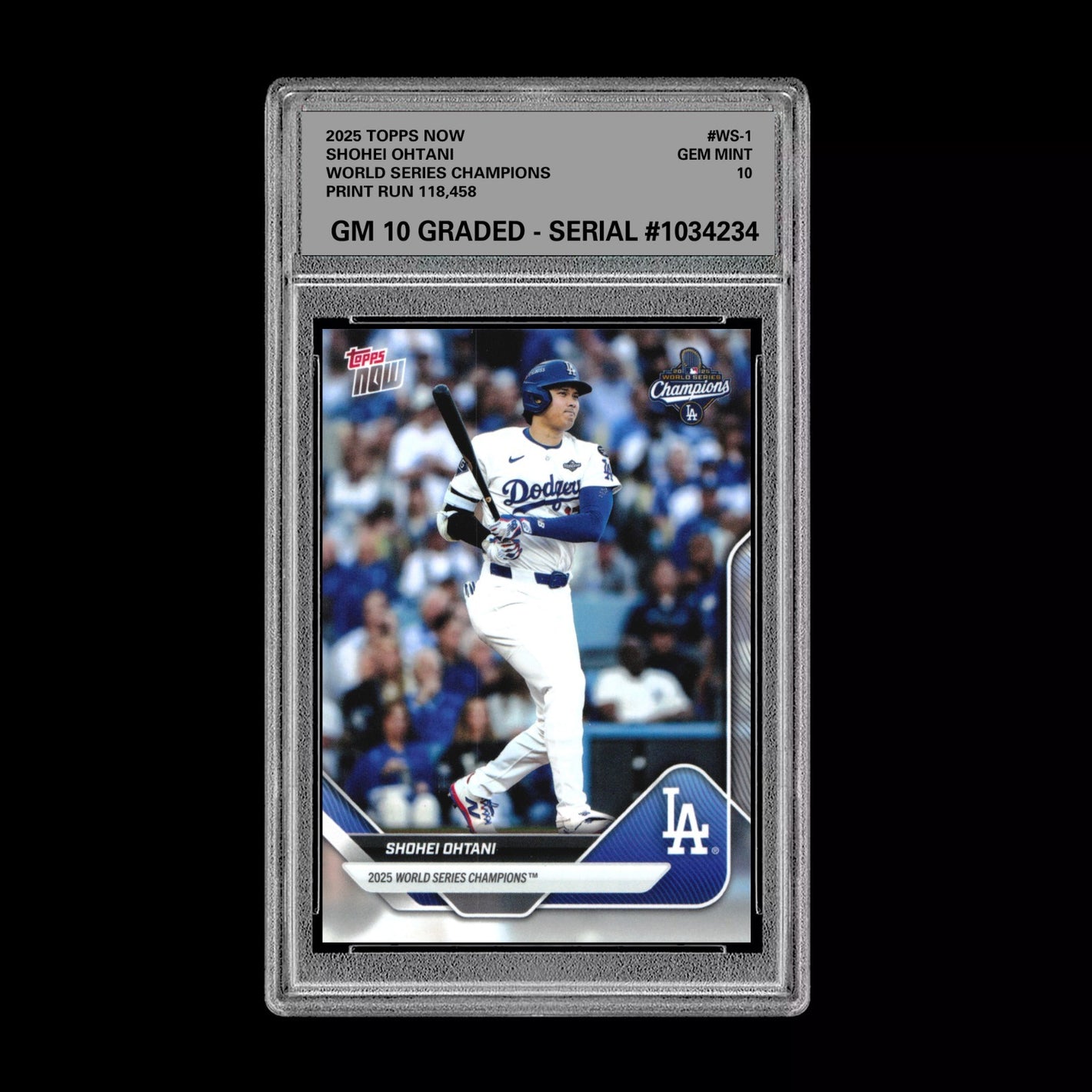 Graded 10 Shohei Ohtani #WS-1 2025 Topps Now World Series Champions Dodgers Baseball
