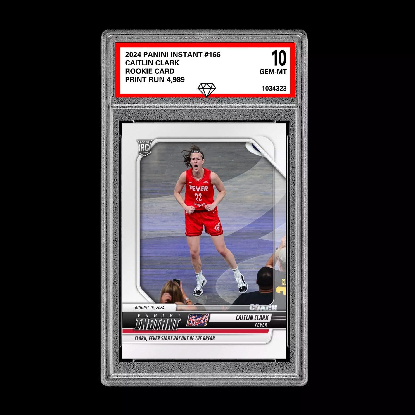 Graded 10 CAITLIN CLARK #166 RC Rookie Card 2024 Panini Instant Indiana Fever Basketball