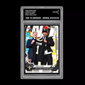 Graded 10 Jordyn Tyson 2026 TOPPS NOW RC Rookie Card Saints Football