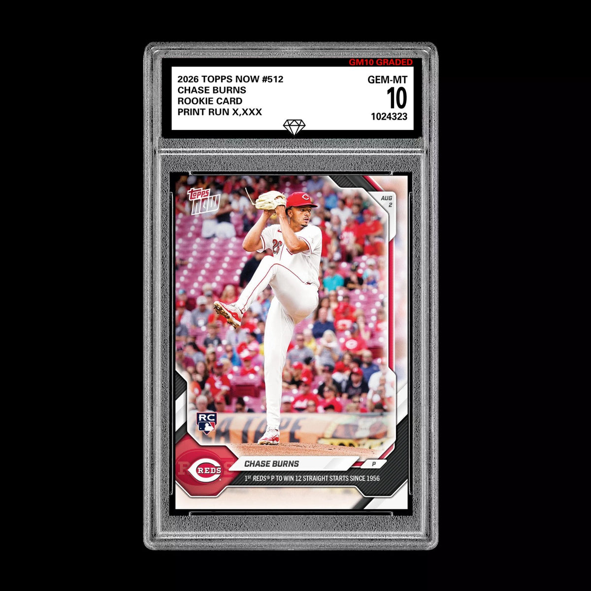 Graded 10 2026 Topps Now Chase Burns Call Up Rookie Card RC #512 Reds PRESALE Baseball