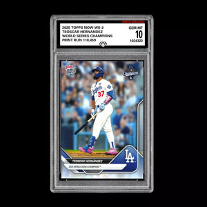 Graded 10 Teoscar Hernandez #WS-3 2025 Topps Now World Series Champions Dodgers Baseball