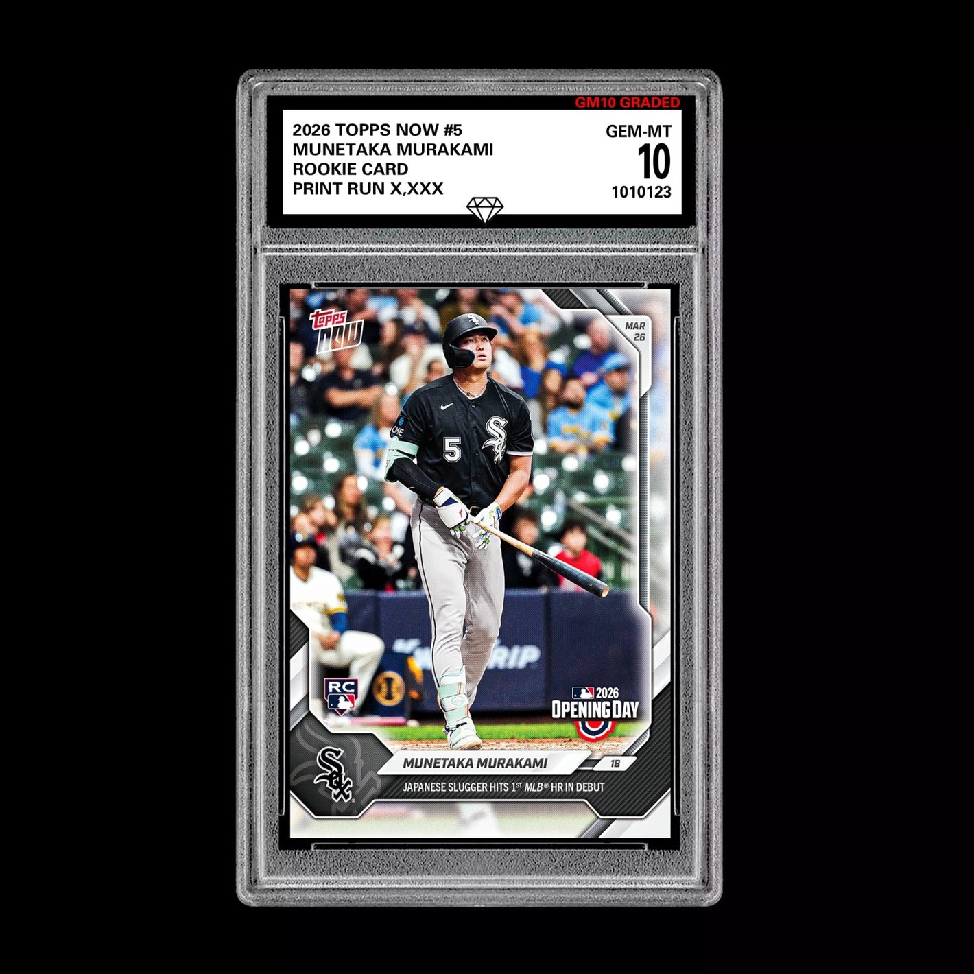 Graded 10 Munetaka Murakami RC Rookie #5 2026 Topps Now MLB Opening Day Baseball
