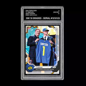 Graded 10 Ty Simpson 2026 TOPPS NOW RC Rookie Card Rams PRESALE Football