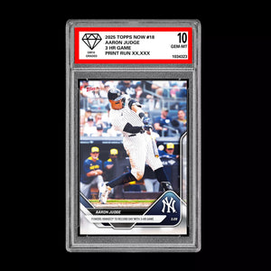 Graded 10 Aaron Judge #18 2025 MLB Topps NOW 3 HR Game Card New York Yankees Baseball