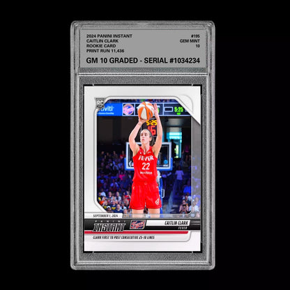 GRADED 10 CAITLIN CLARK #195 ROOKIE RC Card 2024 Panini Instant Indiana Fever Basketball