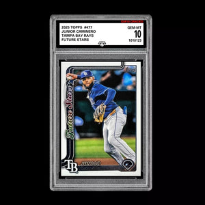 Graded 10 Junior Caminero #477 2025 Topps Future Stars Tampa Bay Rays Baseball