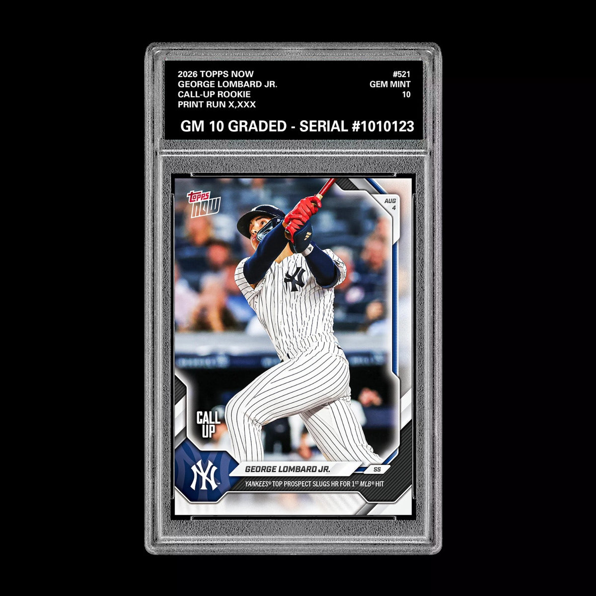 Graded 10 2026 Topps Now George Lombard Jr. Call Up Rookie Card RC #521 PRESALE Baseball