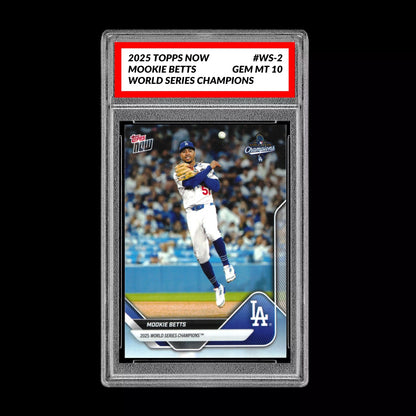 Graded 10 Mookie Betts #WS-2 2025 Topps Now World Series Champions Dodgers Baseball
