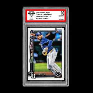 Graded 10 Junior Caminero #477 2025 Topps Future Stars Tampa Bay Rays Baseball