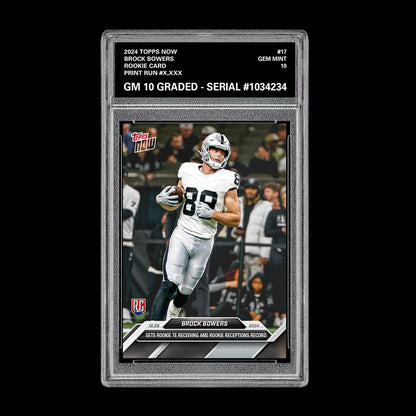 Graded 10 Brock Bowers RC #17 2024 Topps Now Rookie TE Receiving Record Football