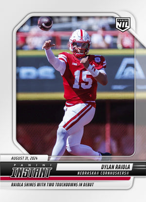 Graded 10 DYLAN RAIOLA RC Rookie Card 2024 Panini Instant #DRA Nebraska Football