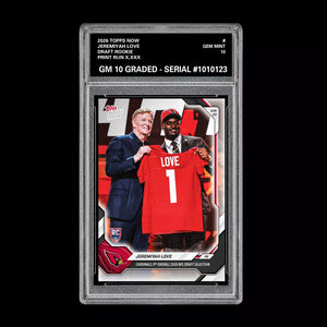 Graded 10 Jeremiyah Love  2025-26 TOPPS NOW RC Rookie Card Cardinals Football