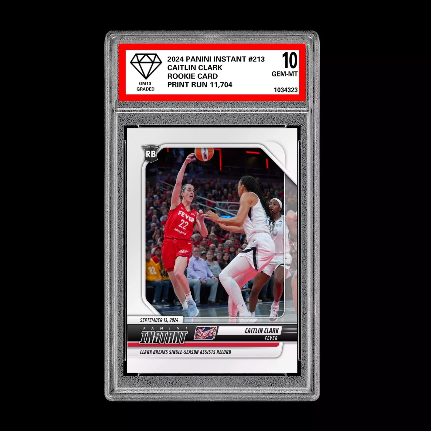 Graded 10 CAITLIN CLARK RC ROOKIE Card 2024 Panini Instant #213 Indiana Fever Basketball